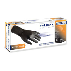 Guanti Monouso Neri per cosmesi e tattoo REFLEXX N79 Plus In Nitrile Senza Polvere 30cm - Conf. 50pz