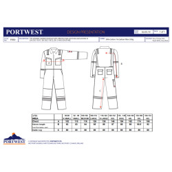Portwest FR50 - Tuta da lavoro 6XL antifiamma e antistatica OEKO-TEX 350gm taglie forti