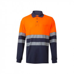 Velilla polo cotone bicolore a maniche lunghe alta visibilità arancione giallo con bande - Cod. 305525